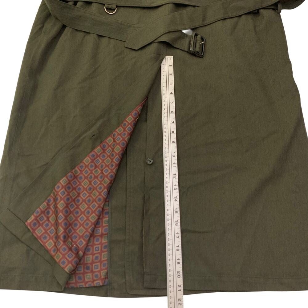 London Fog Mens Trench Coat 44 Reg Olive Green Lined Double Breasted Old Money - Picture 14 of 16